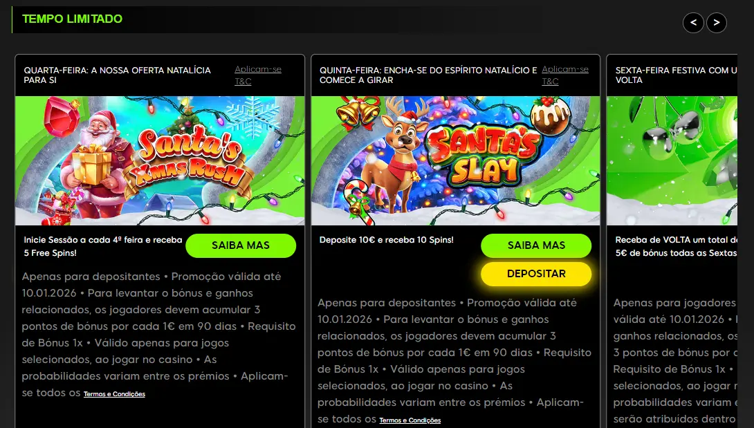 Rodadas grátis atribuídas após registo ou depósito